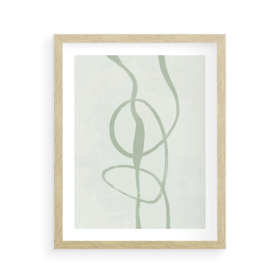 Plakat w ramie 40x50 - Zieleń Wewnętrznej Harmonii - zielona abstrakcja, zgaszona zieleń - rama drewno