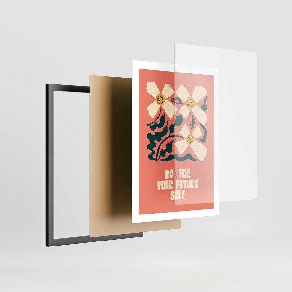 Plakat w ramie 50x70 - Mgliste Refleksje - nowoczesny plakat, różowe tło - rama czarna