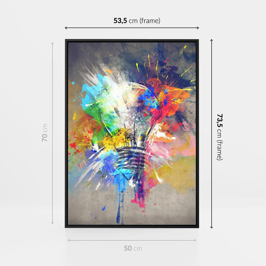 Obraz w ramie 50x70 - Kolory Kreatywnej Koncepcji - abstrakcyjna grafika, szkic żarówki - rama czarna