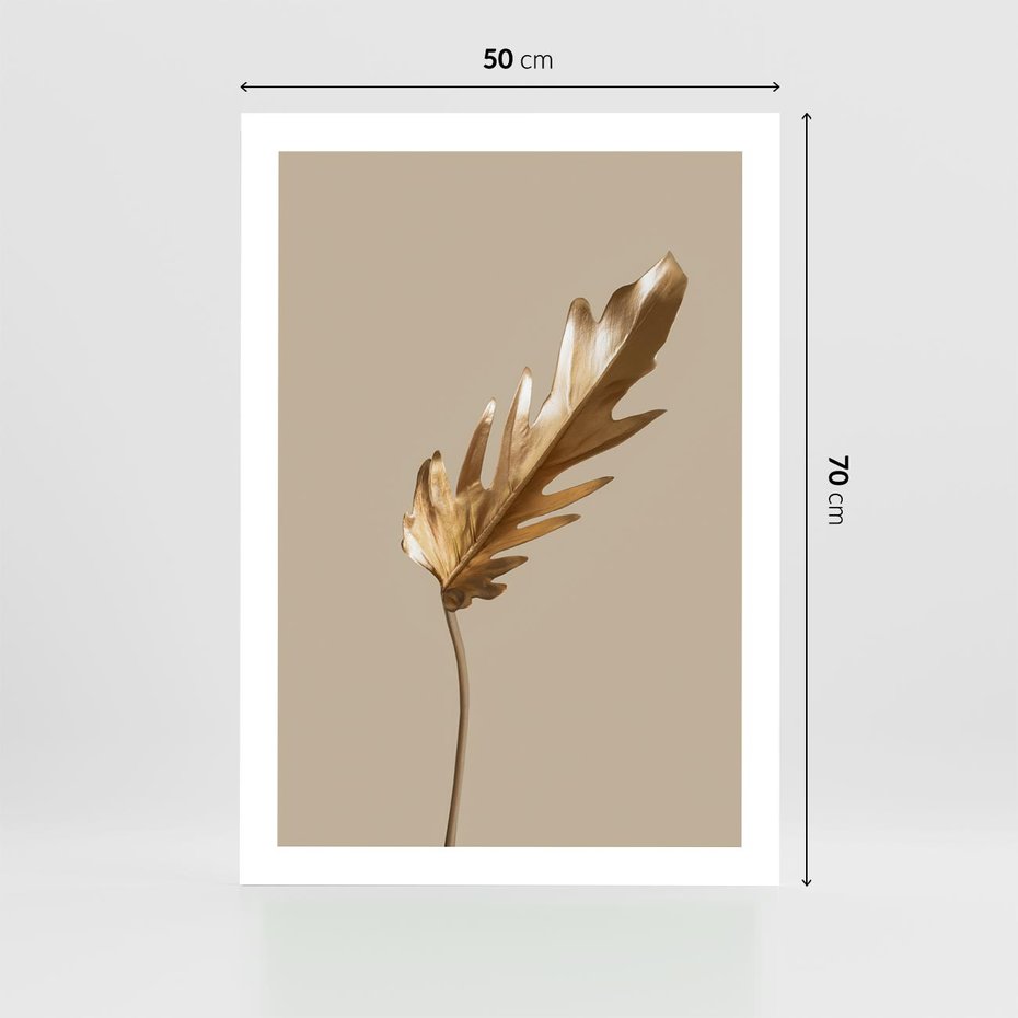 Plakat bez ramy 50x70 - Piękno w Detalu - złoty, liść