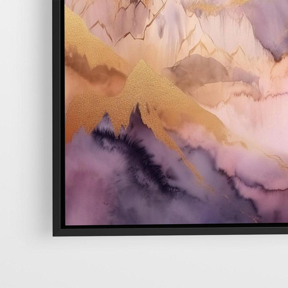 Obraz w ramie 70x50 - Pastelowe Wzgórza - pastelowe, różowe góry - rama czarna