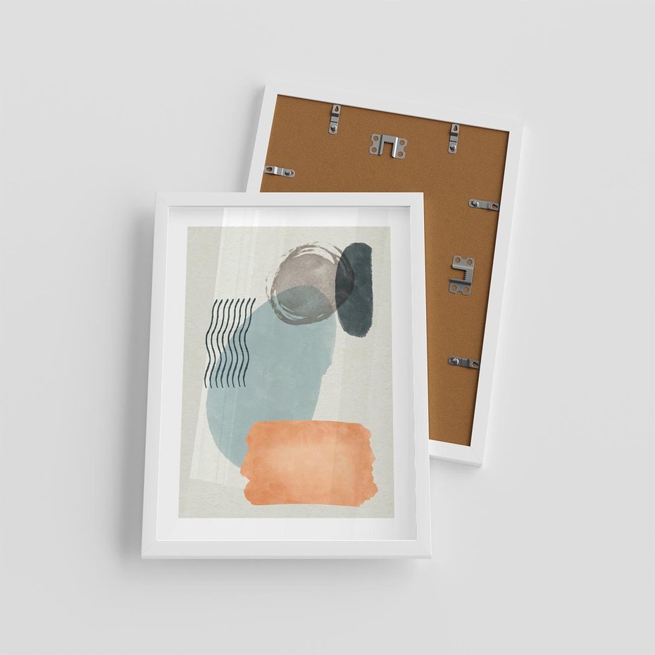 Plakat w ramie 30x40 - Kształtujące Plamy - geometryczne elementy, stonowane ziemiste kolory - rama biała