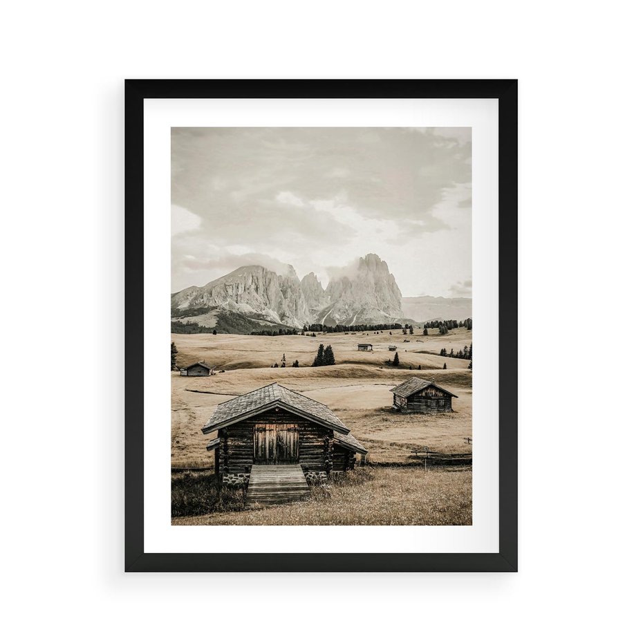 Plakat w ramie 40x50 - Klasyczny Urok Górskich Domków - domki, w górach - rama czarna