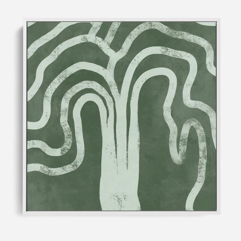 Obraz w ramie 80x80 - Inspirujące Zawiłości Zieleni - abstrakcyjny kształt, zielony plakat - rama biała