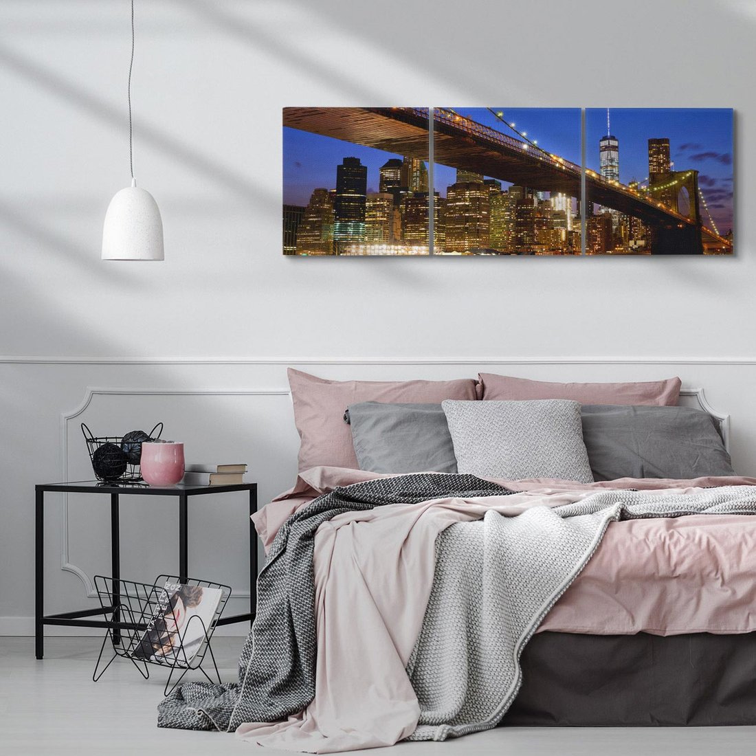 Obraz na płótnie 120x40 - Nowojorski most w świetle nocy - most, Nowy Jork