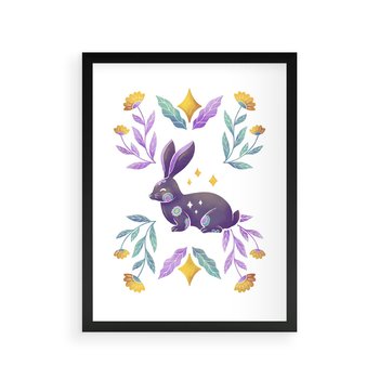Plakat w ramie 30x40 - Boho Wiatr - boho plakat, królik - rama czarna