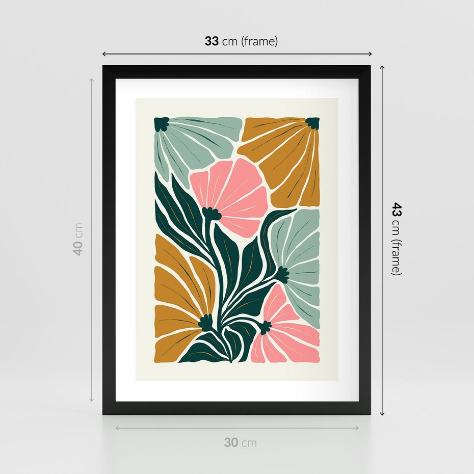 Plakat w ramie 30x40 - Rozplątane Myśli - abstrakcyjna kompozycja, pastelowe kwiaty - rama czarna