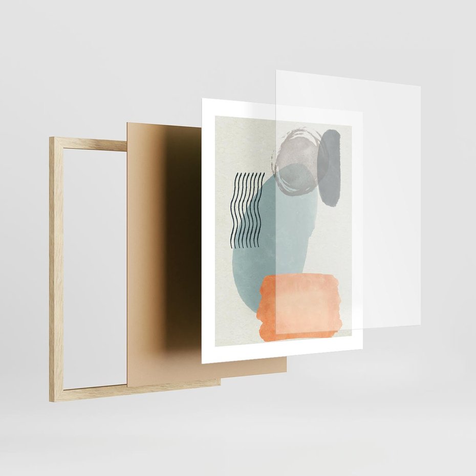 Plakat w ramie 40x50 - Kształtujące Plamy - geometryczne elementy, stonowane ziemiste kolory - rama drewno