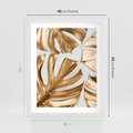 Plakat w ramie 40x50 - Złote Akcenty w Fotografii - złotel liście monstery, na białym tle - rama biała