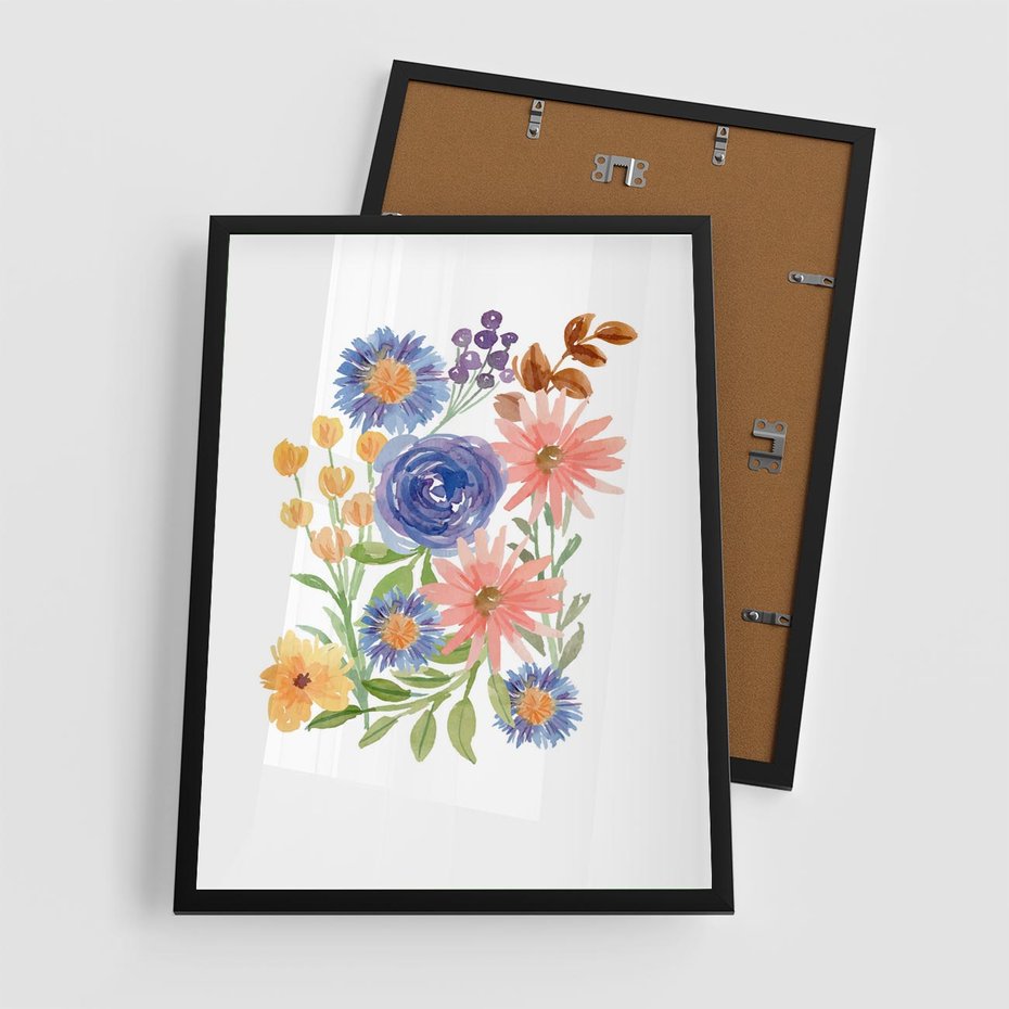 Plakat w ramie 50x70 - Migocące Widoki Kwiatów - akwarelowe polne kwiaty, minimalistyczny plakat - rama czarna