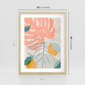Plakat w ramie 30x40 - Sztuka Natury: Liście Monstery w Pastelach - nowoczesna grafika, pastelowe liście monstery - rama drewno
