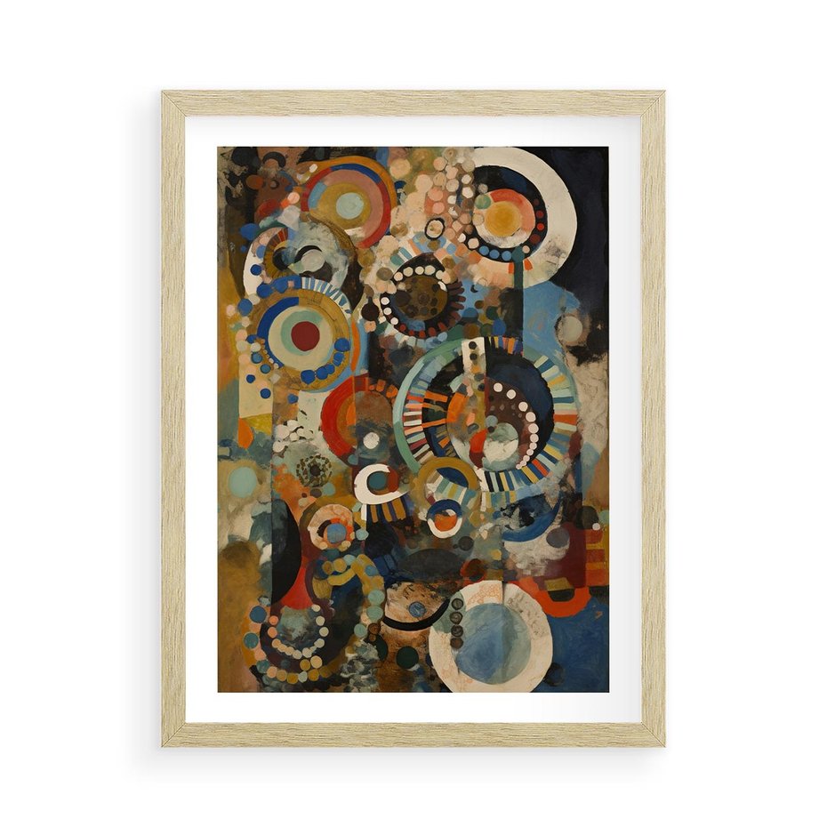 Plakat w ramie 50x70 - Podróżne Wizje Aberracji - abstrakcyjny obraz, mnogość kolorów - rama drewno