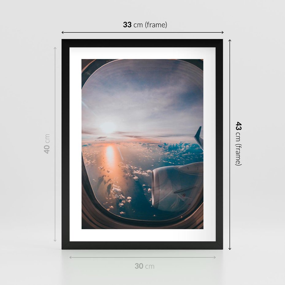 Plakat w ramie 30x40 - Widok z Góry - fotografia, zdjecie z okna samolotu - rama czarna