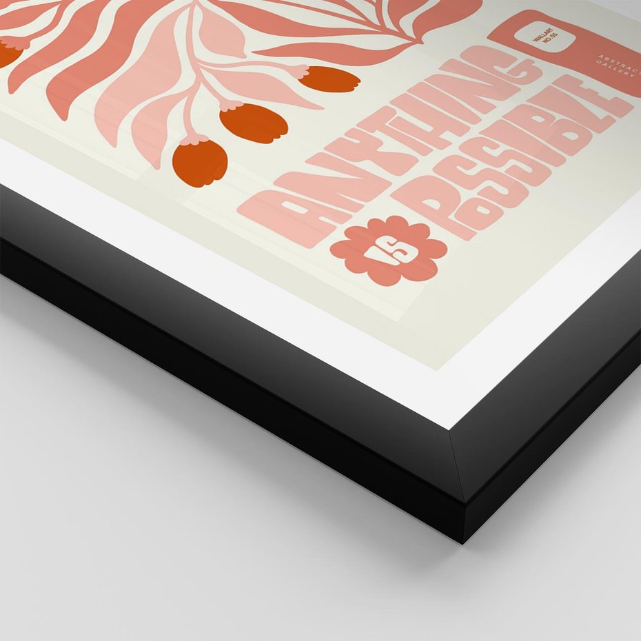 Plakat w ramie 30x40 - Migotliwa Euforia - kompozycja w łososiowym kolorze, kwiaty - rama czarna