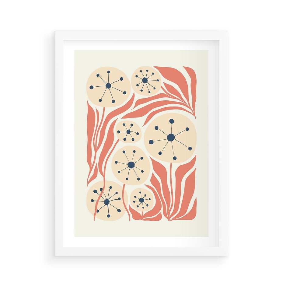 Plakat w ramie 50x70 - Impresje Harmonii - abstrakcyjne kwiaty, rośliny - rama biała