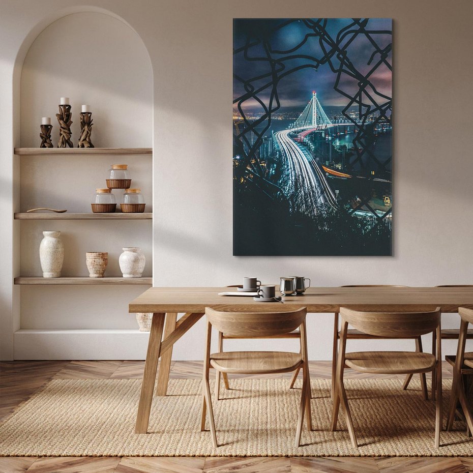 Obraz na płótnie 70x100 - Most nocą - Światła i refleksy - most, światła