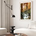 Plakat w ramie 30x40 - Jesienny wodospad w lesie - wodospad, las - rama drewno