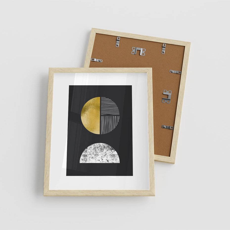 Plakat w ramie 40x50 - Złote Koła i Geometryczne Formy - grafika, modern - rama drewno