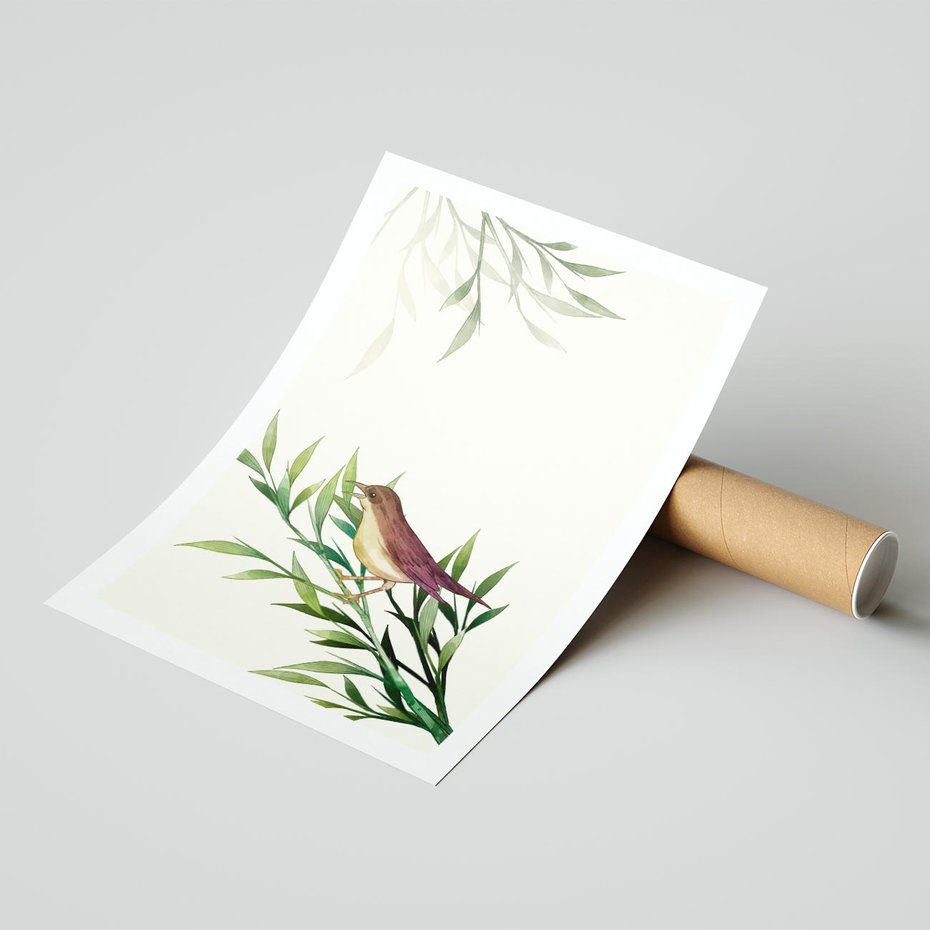 Plakat bez ramy 21x30 - Roślinne Nastroje - japońska sztuka, ptak