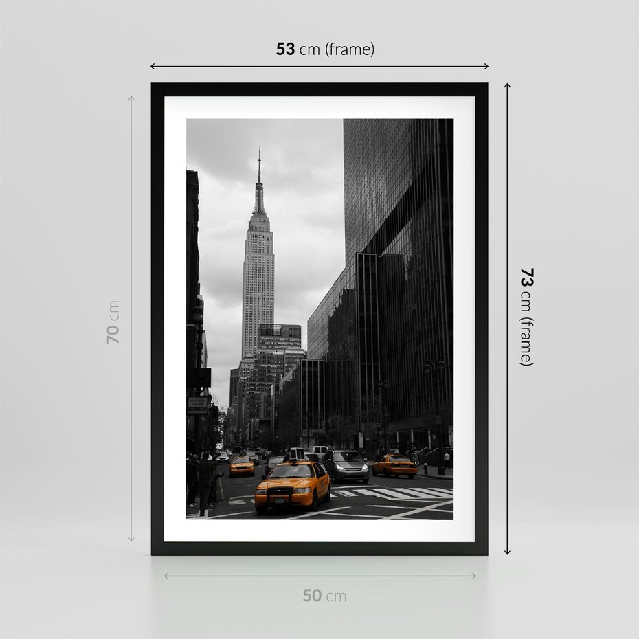 Plakat w ramie 50x70 - Nowy York, taksówka w ruchu - Nowy York, taksówka - rama czarna