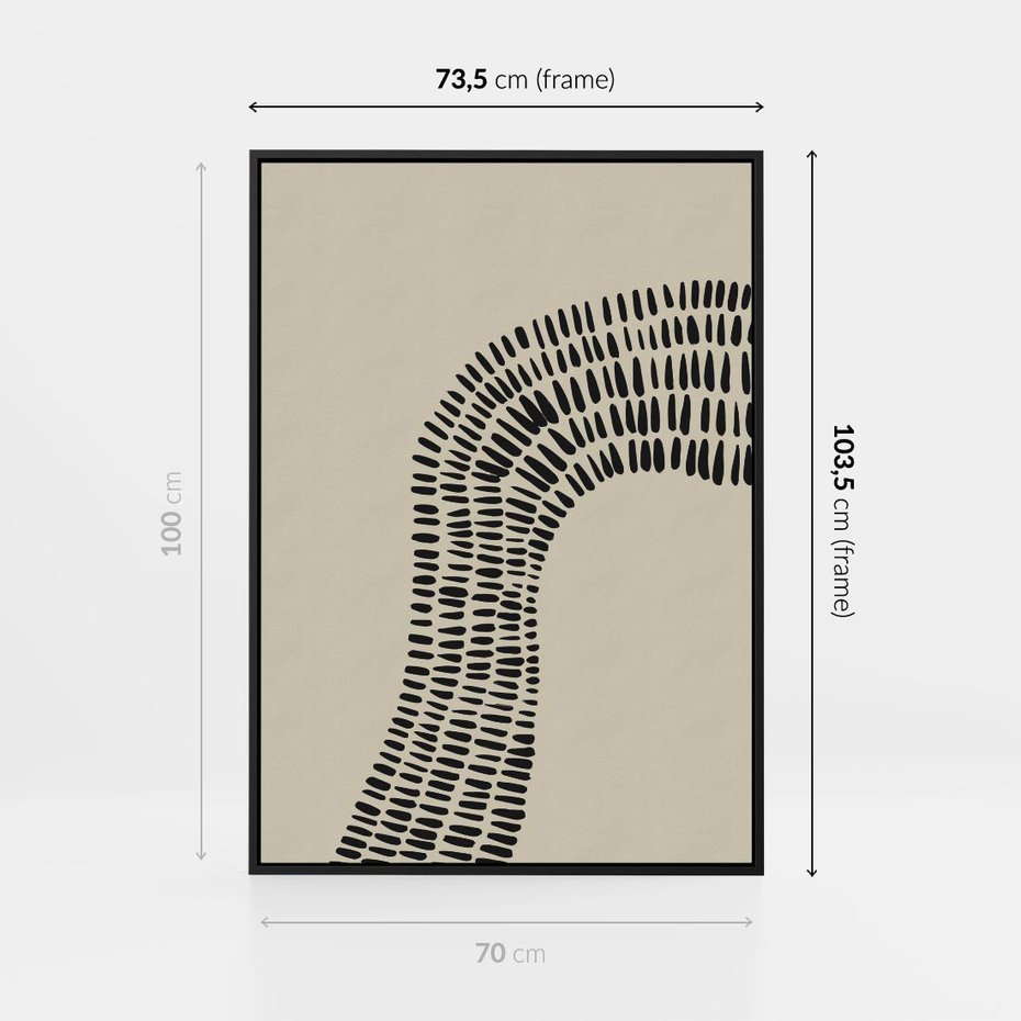 Obraz w ramie 70x100 - Migotliwa Innowacyjna Ekspresja - boho plakat, czarne kropki kreski - rama czarna