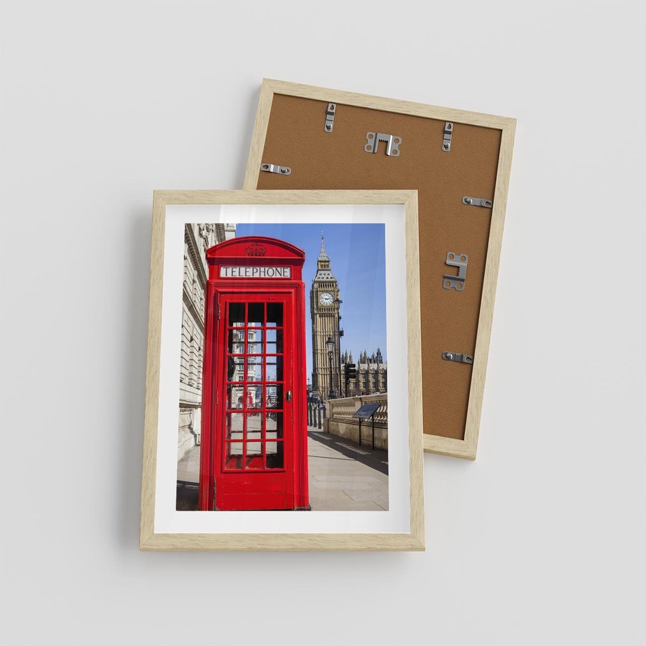 Plakat w ramie 30x40 - Ikoniczna budka telefoniczna w Londynie - budka, telefoniczna - rama drewno