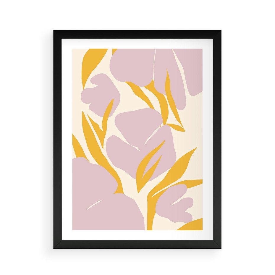 Plakat w ramie 50x70 - Migocące Wibracje - abstrakcyjne kwiaty, pastelowe kolory - rama czarna