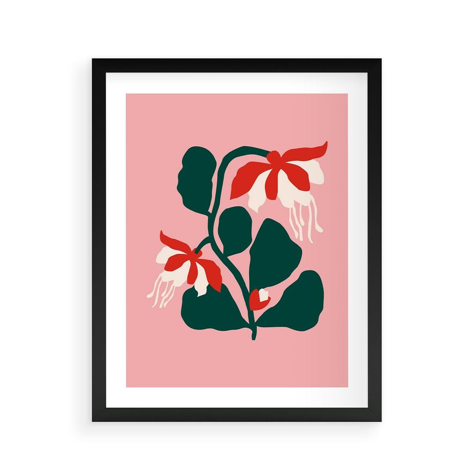 Plakat w ramie 40x50 - Migotliwa Kreatywność - abstrakcyjne kwiaty, różowe tło - rama czarna