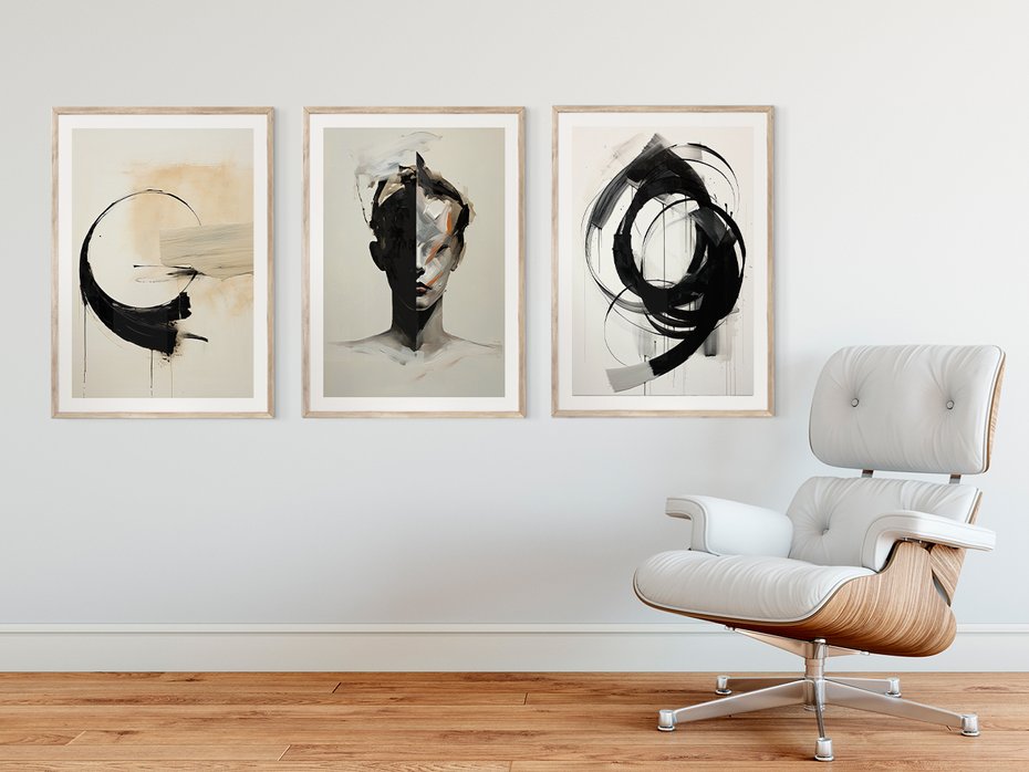 Zestaw obrazy w ramie 30x40 galeria - loft, abstrakcja, industrialny - rama drewno