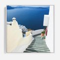 Obraz w ramie 50x50 - Malowniczy urok wyspy - Santorini, schodki - rama biała