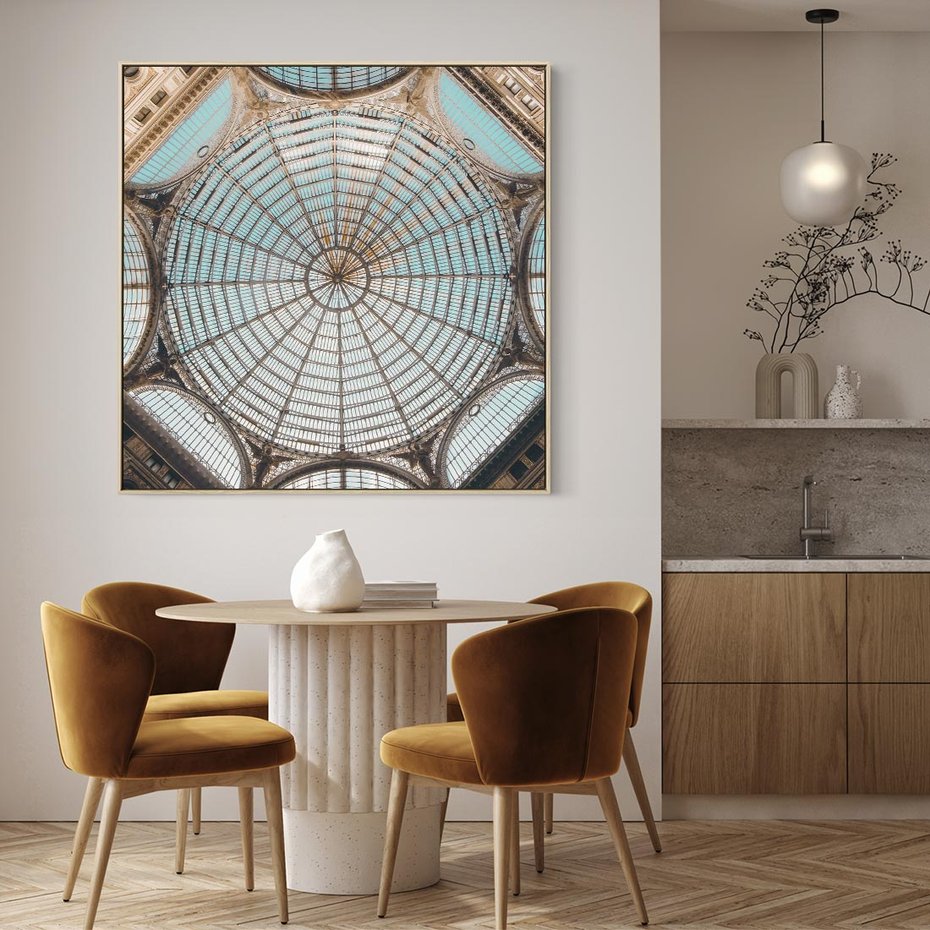 Obraz w ramie 80x80 - Magia Sklepienia - sklepienie, szklany dach - rama drewno