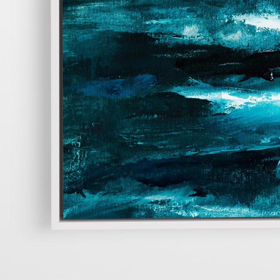 Obraz w ramie 70x50 - Burza Nad Granatowym Oceanem - piękny marynistyczny obraz olejny, wzburzone ciemne morze - rama biała