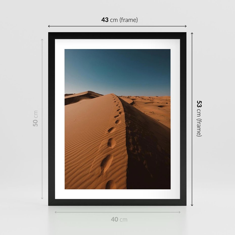 Plakat w ramie 40x50 - Piasek pustyni w ogniu - pustynia, piasek - rama czarna