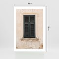 Plakat bez ramy 50x70 - Urok Starego Okna z Zielonymi Okiennicami - stare okno, kamienica