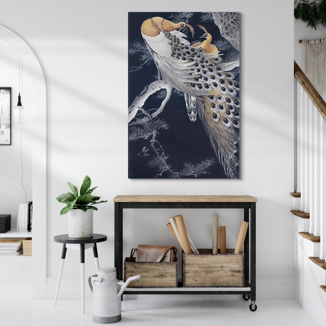 Obraz na płótnie 70x100 - Japońskie Pawie - japońska grafika, pawie