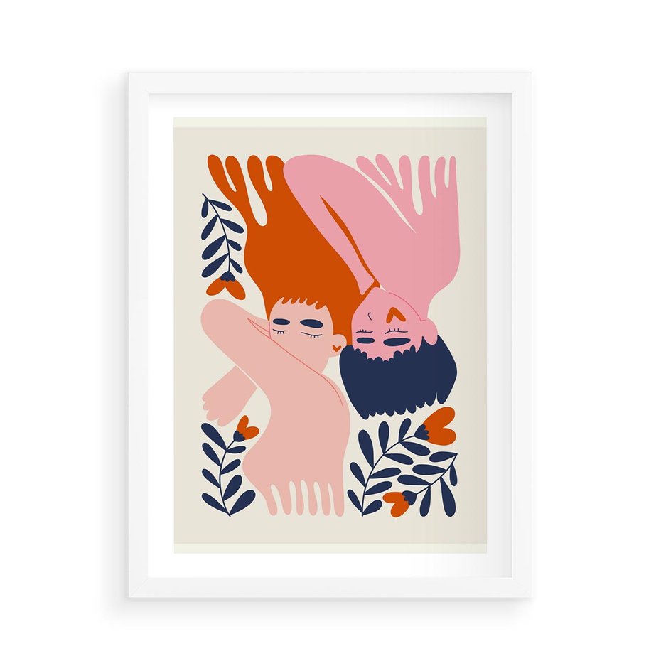 Plakat w ramie 50x70 - Miłość w Dwóch Sercach - miłość, para zakochanych - rama biała