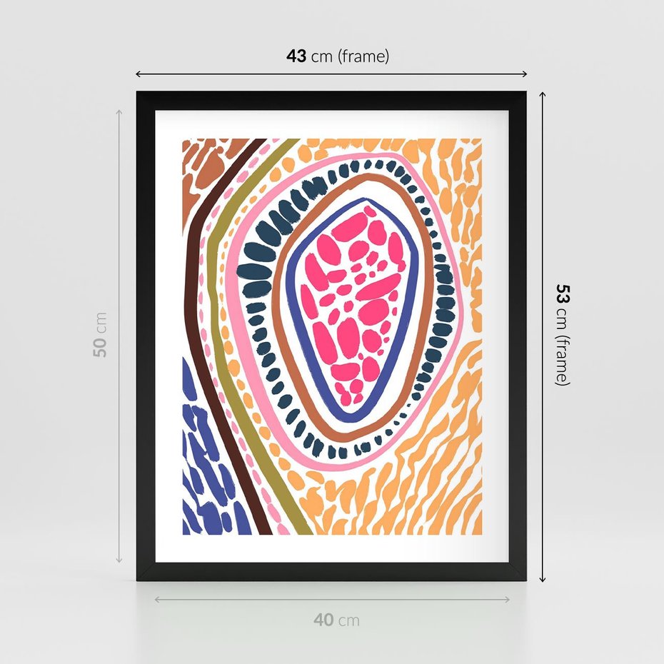 Plakat w ramie 40x50 - Rozchlapane Wizje - kolorowe wzory, tęczowe żywe kolory - rama czarna