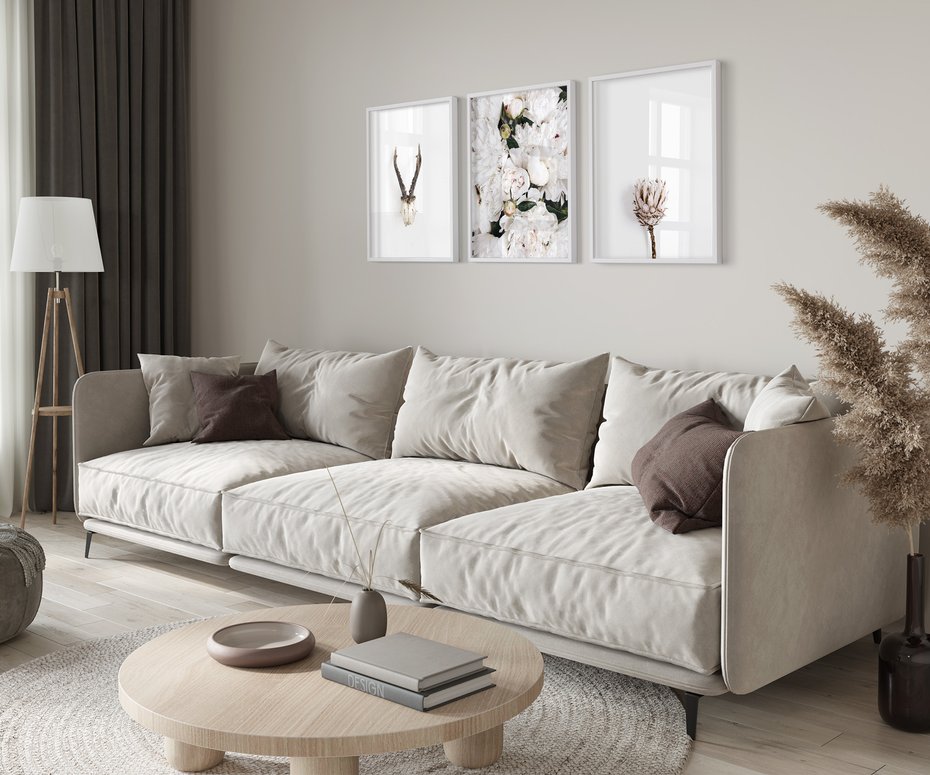 Zestaw obrazy w ramie 40x50 galeria - Kwiaty, boho, styl, minimalizm - rama biała