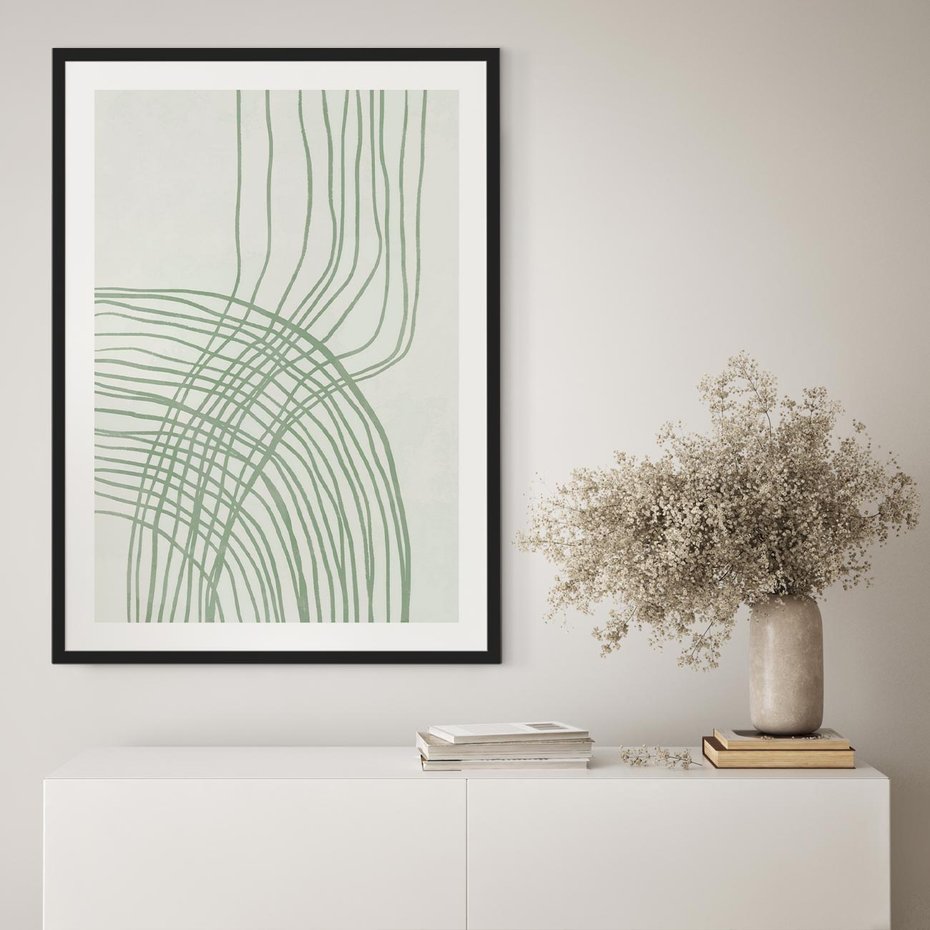 Plakat bez ramy 21x30 - Migotliwa Spokojna Zieleń - zielony plakat, abstrakcyjne splątane linie