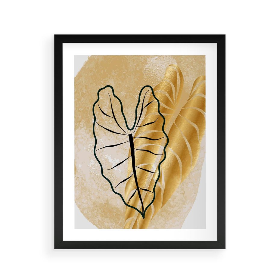 Plakat w ramie 40x50 - Monstera w Złocie - złote liście monstery, grafika - rama czarna