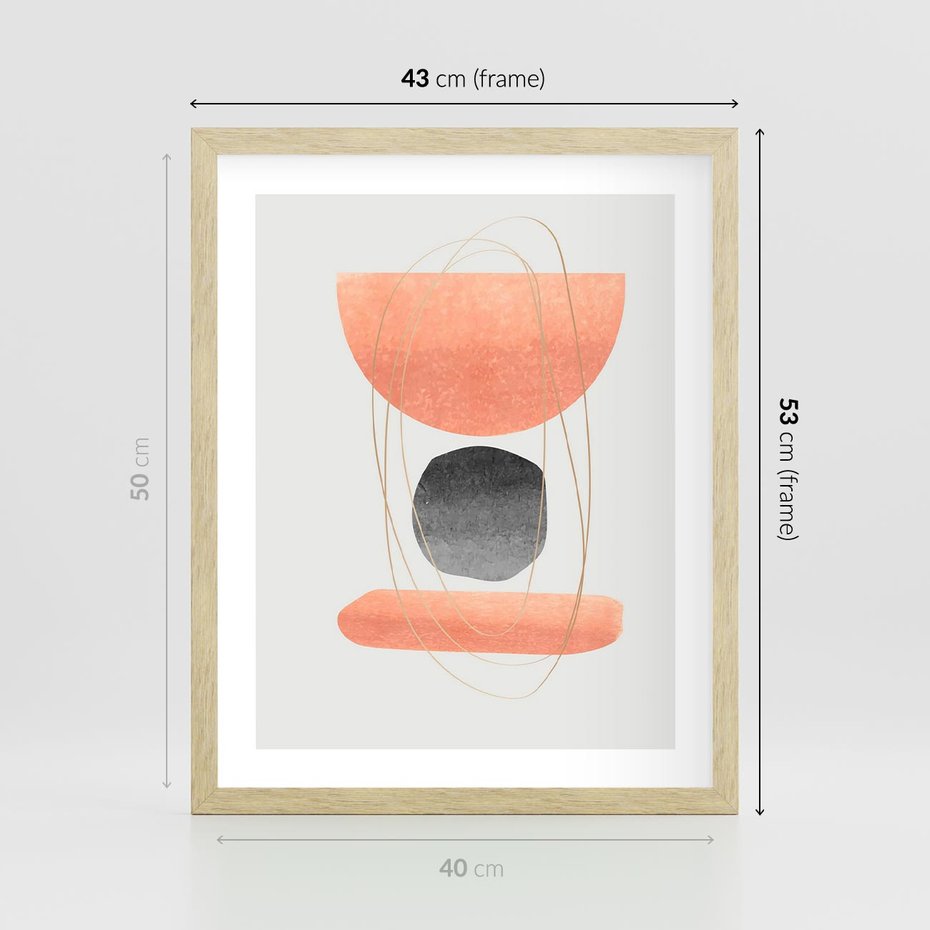 Plakat w ramie 40x50 - Abstrakcyjne Plamy z Złotymi Liniami - abstrakcja, boho plamy - rama drewno