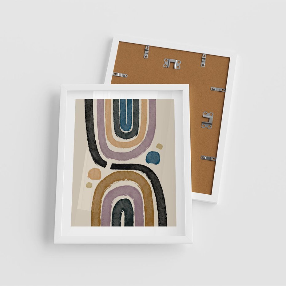 Plakat w ramie 40x50 - Taniec Przenikających Kształtów - abstrakcyjne tęcze, kompozycja - rama biała