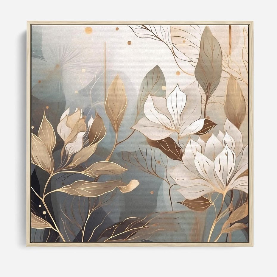 Obraz w ramie 80x80 - Ekspresjonistyczny deszcz uczuć - grafika, złote kwiaty - rama drewno