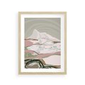 Plakat w ramie 30x40 - Szarawe Wzgórza - pastelowy krajobraz, nowoczesny plakat - rama drewno