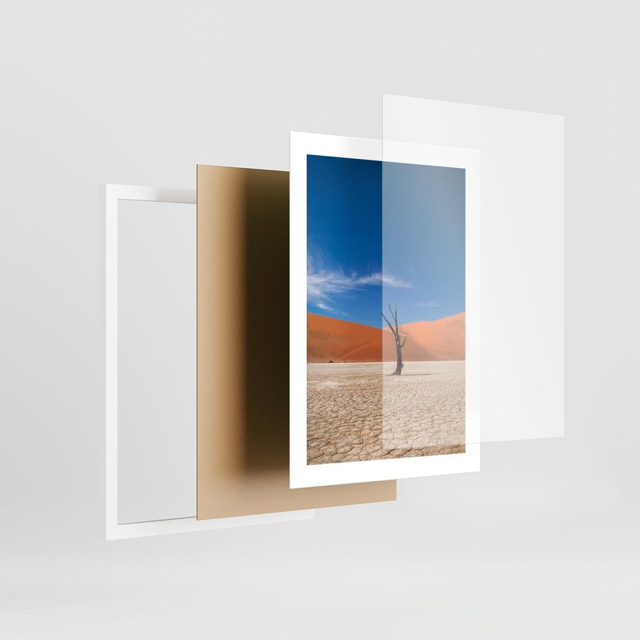 Plakat w ramie 30x40 - Słońce i Suche Drzewo - pustynia, suche - rama biała