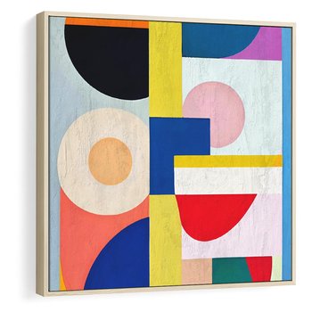 Obraz w ramie 50x50 - Harmonia Kolorowych Impulsów - abstrakcyjne geometryczne kształty, olejny obraz - rama drewno