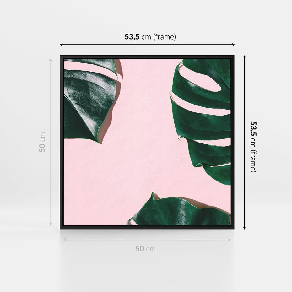 Obraz w ramie 50x50 - Siła Natury - liście, monstera - rama czarna