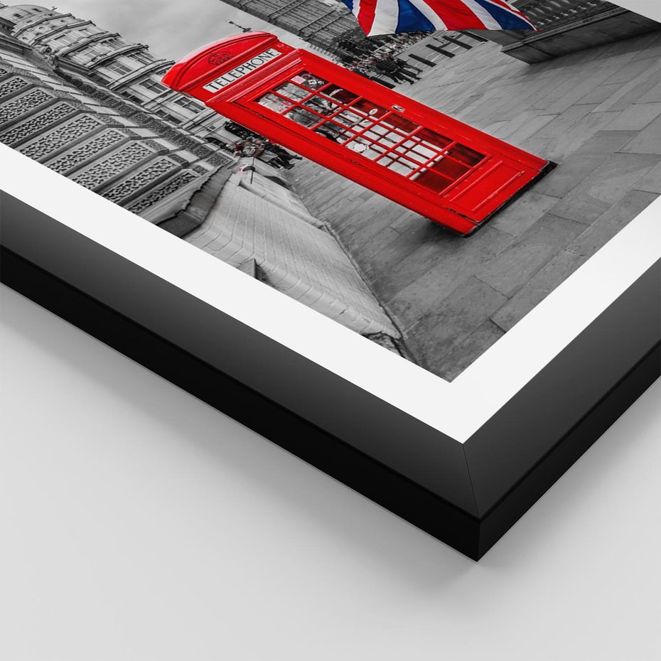 Plakat w ramie 50x70 - Londyńska Budka przy Big Benie - Londyn, budka - rama czarna
