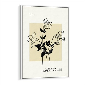 Obraz w ramie 50x70 - Malowane szkicowe tęsknoty - kwiaty, typografia - rama biała