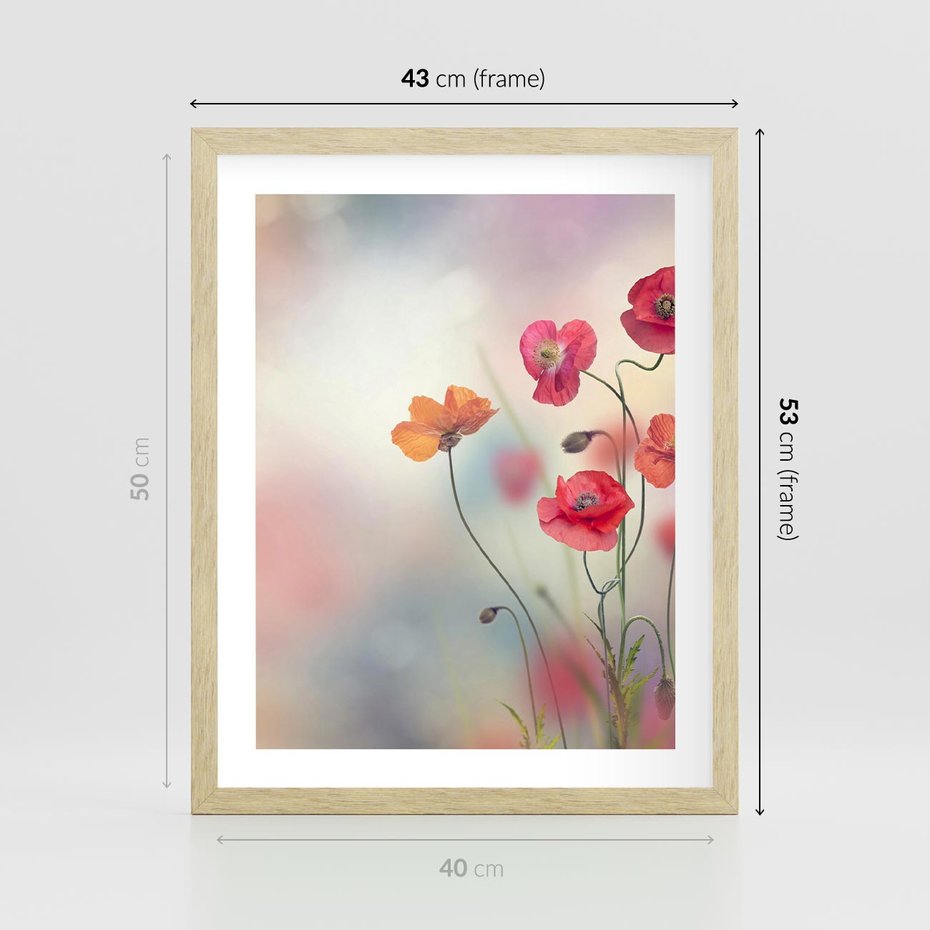 Plakat w ramie 40x50 - Urok natury - kwiaty, akwarela - rama drewno